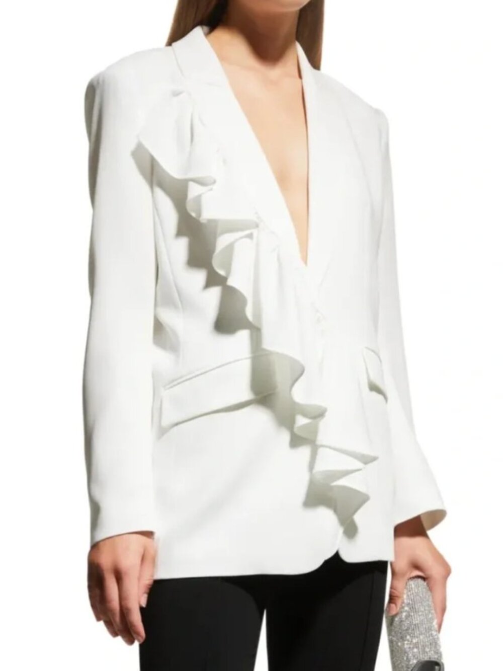 Cinq a Sept Ivory Margo Ruffle Peak Lapel Blazer - Picture 2 of 2